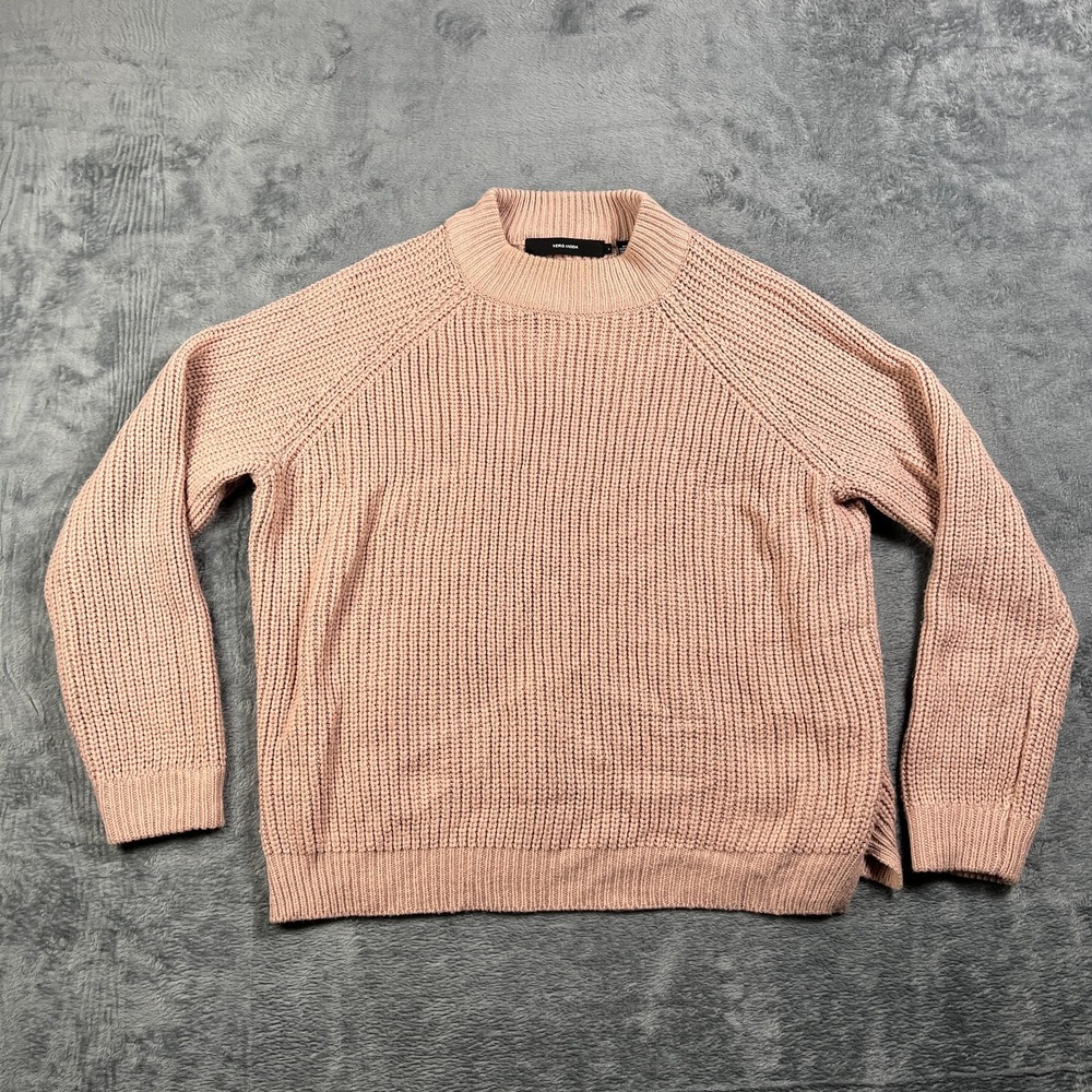 Vero Moda Sweater Womens L Light Pink Chunky Knit Mock Neck Raglan Sleeve Winter